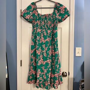 J. Crew Factory Block-print smocked midi dress w/puff sleeves size XL